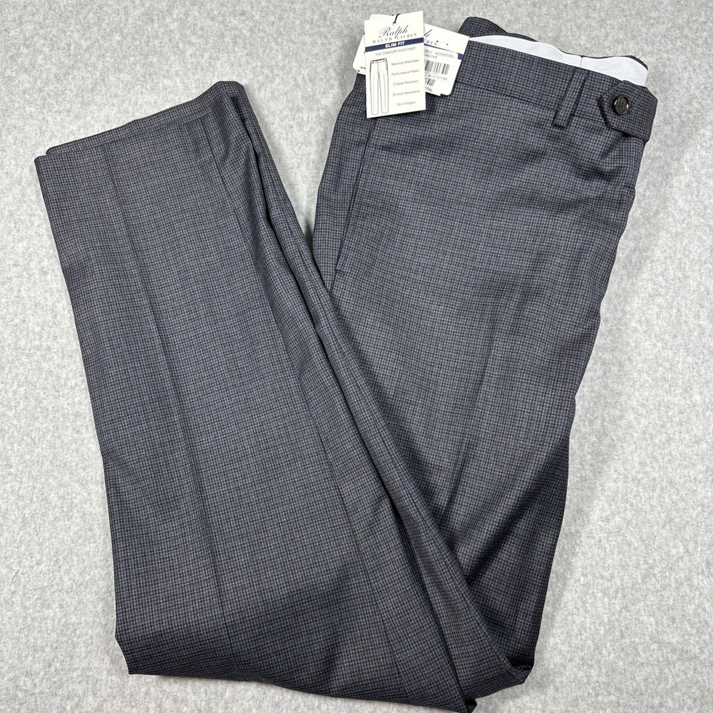 Ralph Lauren The Comfort‎ Flex Pant Slim Fit Men's 36x32(34x32) Houndstooth Grey